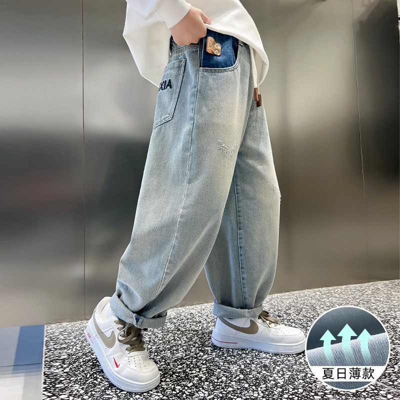 男童牛仔裤夏季薄款2025春秋夏装儿童中大童男孩痞V帅宽松阔腿长