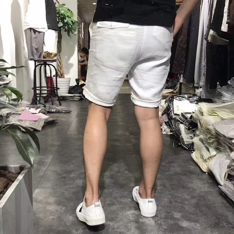 夏季薄款亚麻料白色短裤男纯色中裤西装五分休闲裤修身Z薄款大码
