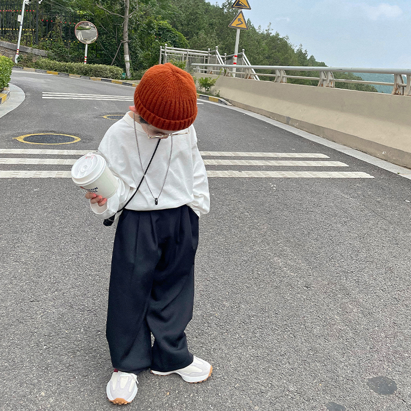 儿童西装裤子春秋薄款韩版男童直筒裤H百搭西裤大男孩黑色休闲长