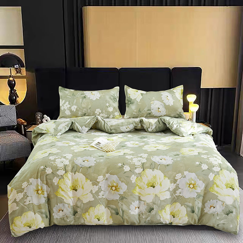 跨境亚马逊美式亲肤棉AB版印花磨毛床单四件套被套厂批发一件代发