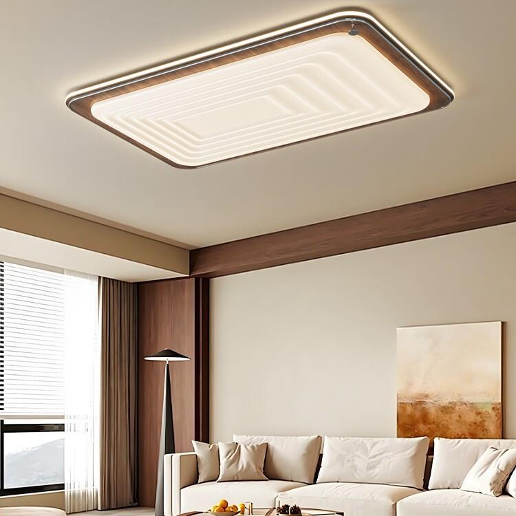 客厅灯全屋灯具组合中古风复古大气胡桃木纹三室两厅长方形吸顶灯