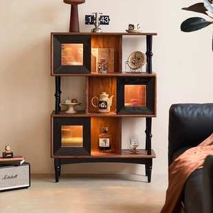 法式复古中古风玄关柜实木书柜矮书架展示餐边柜模块组合电视柜