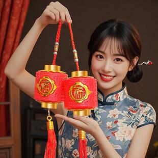 小红灯笼表演儿童手提发光无音乐新年春节日装饰吊灯福字阳台挂饰