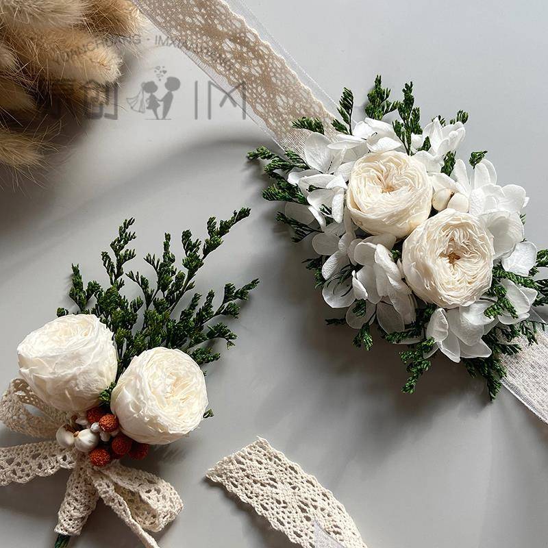 森系新法式韩风胸花庆典永生奥斯汀玫瑰花伴娘手花新郎新娘手腕