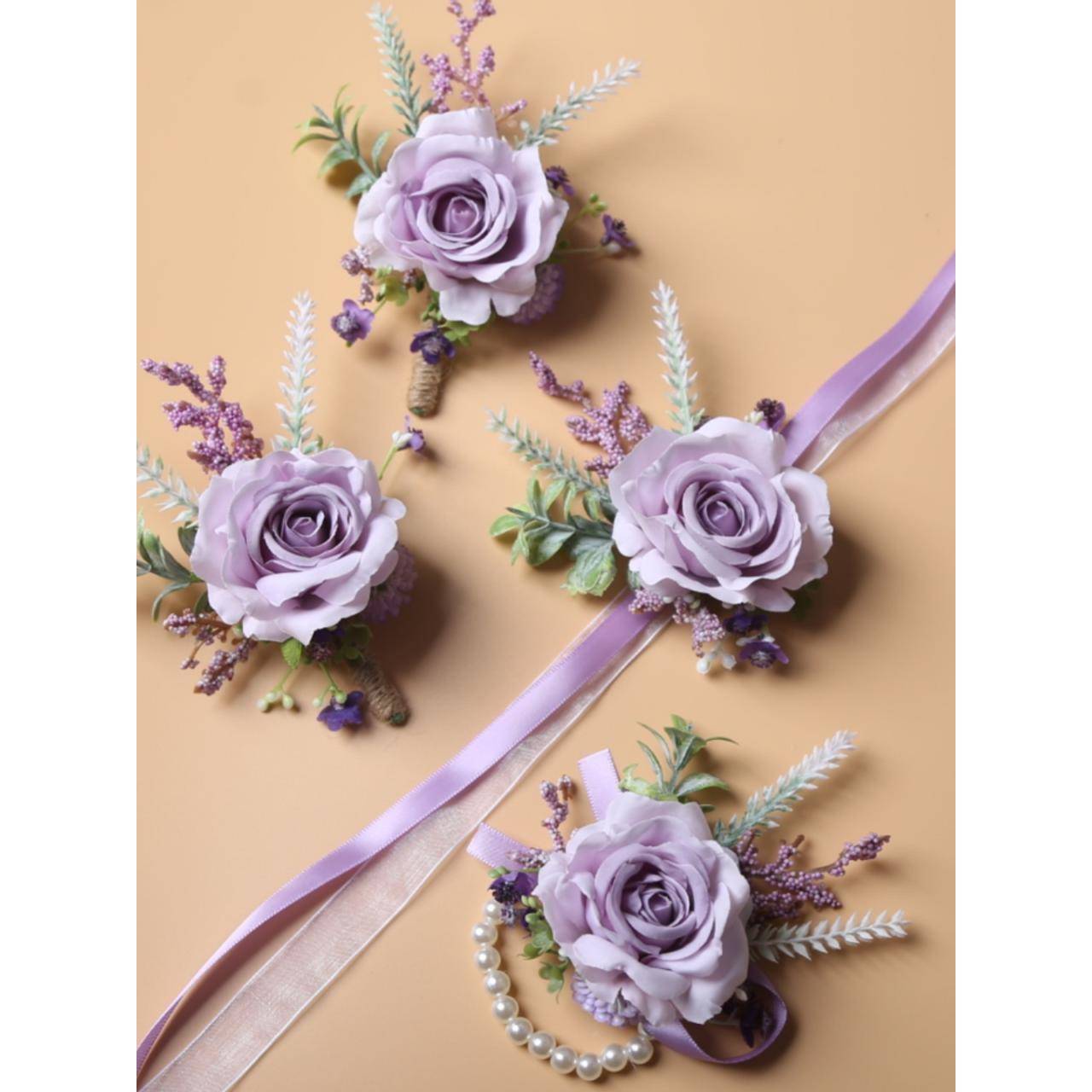 欧式紫色玫瑰胸花新娘伴娘手腕花结婚婚礼贵宾结婚用品彷真花胸针