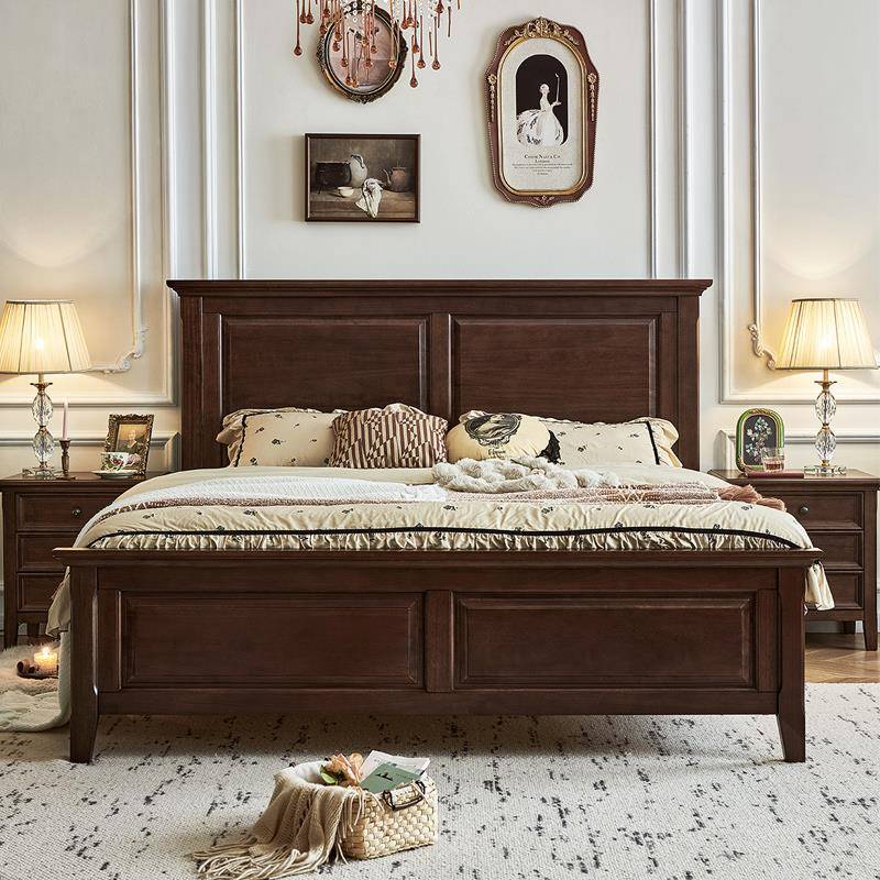 美式床核桃木全实木床简约乡村复古主卧家具高箱储物1.8米双人床