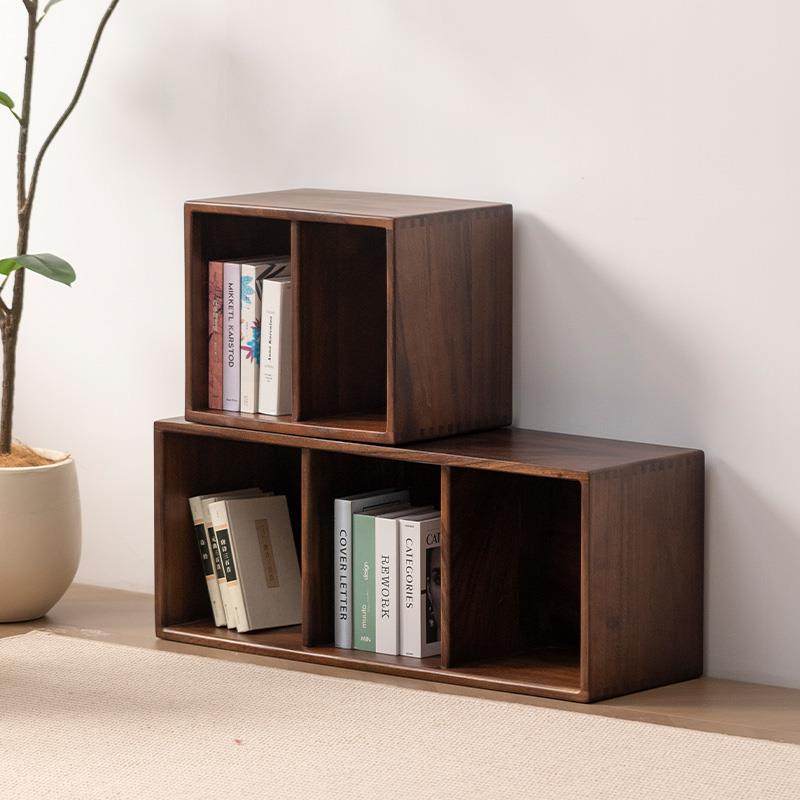 胡桃木实木格子柜书架自由组合书柜飘窗收纳柜置物落地隔断免安装