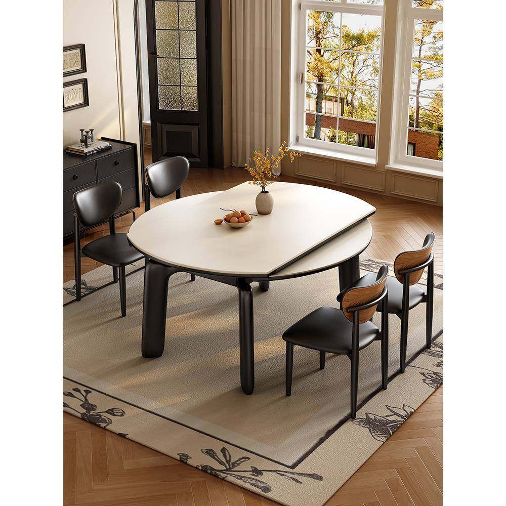 岩板餐桌椅2025新款可变圆桌小户型家用实木伸缩折叠8人吃饭桌子