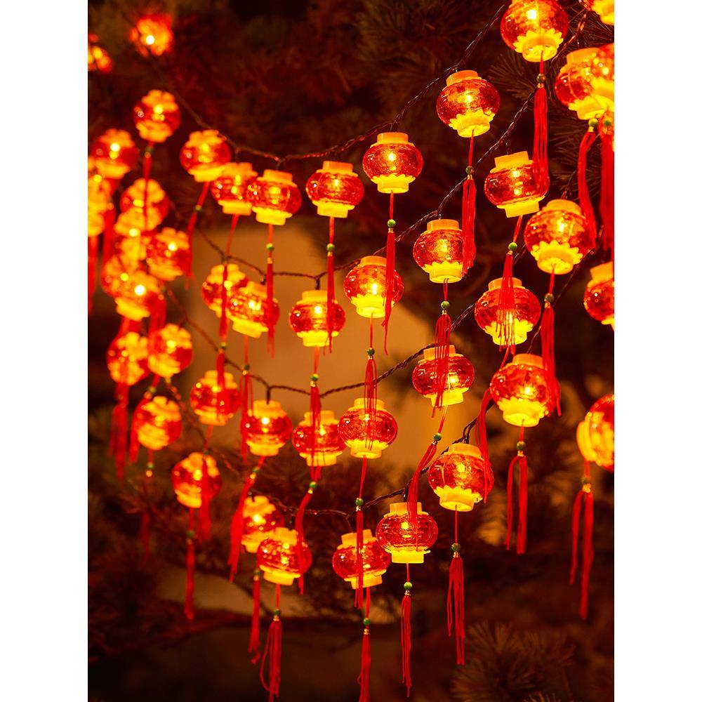挂树上的小红灯笼太阳能彩灯闪灯串灯防水过年新年装饰缠树氛围灯