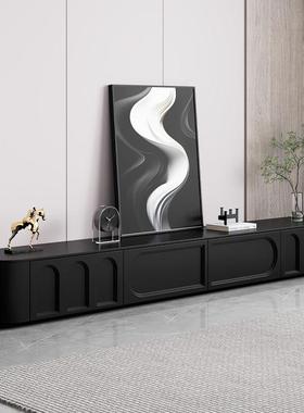 实木电视柜茶几组合简约高级黑色地台柜客厅家用法式落地电视机柜