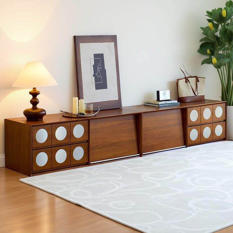 覆古实木组合电视柜储物柜一体法式落地客厅家用设计师款地柜