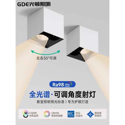 全光谱明装射灯客厅家用防眩方形可调角度斗胆灯led小山丘无主灯