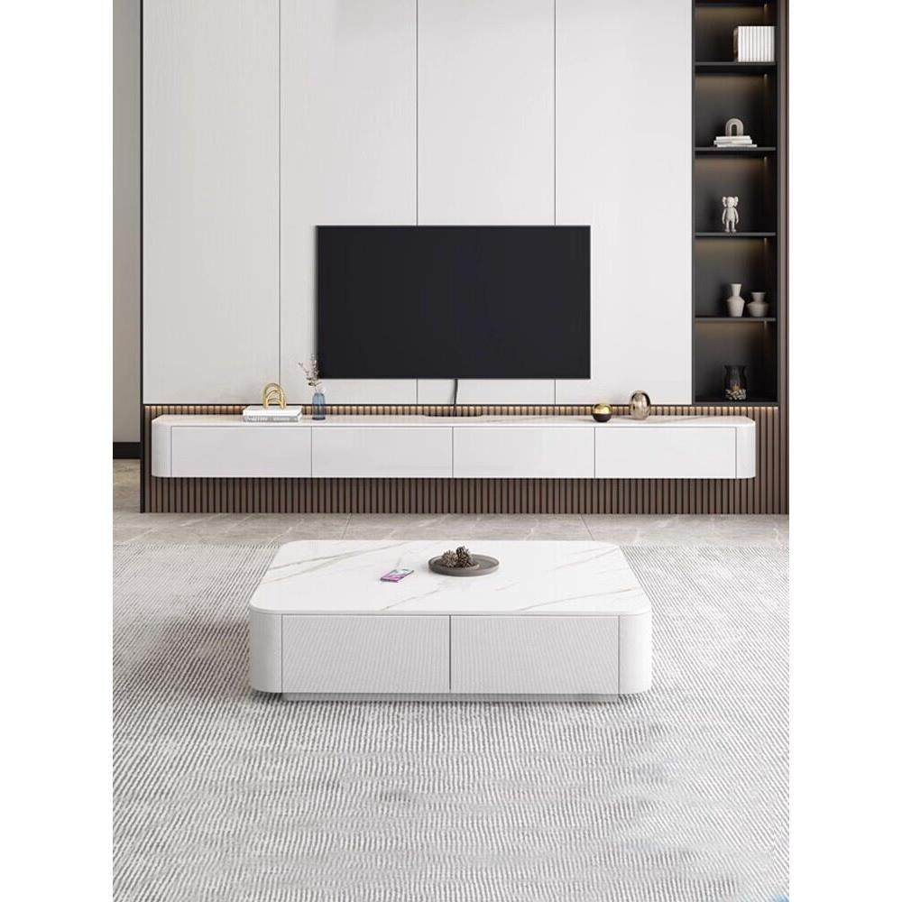 实木悬空电视柜现代壁挂式客厅白色悬浮收纳柜小户型岩板电视机柜