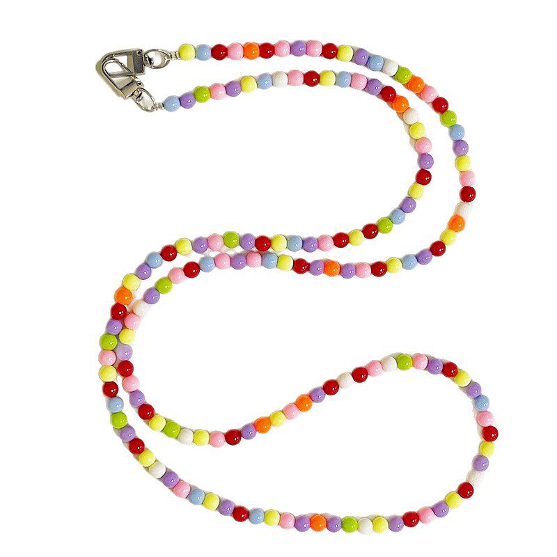 手机挂绳长链彩色多巴胺圆串珠手工斜挎链条可背包包肩带百搭