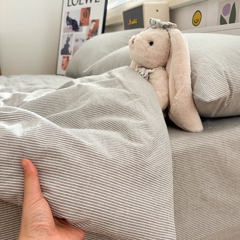 水洗棉灰密条被套单件宿舍单人学生被罩150x200x230褥套全棉纯棉1