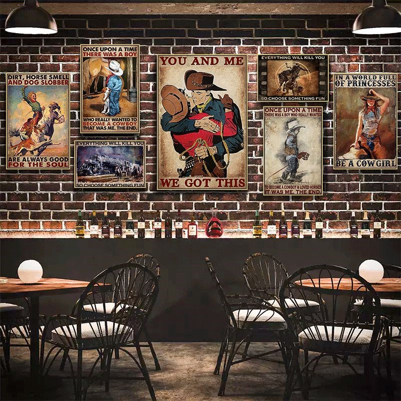 西部牛仔装饰画工业风酒吧酒馆美式复古骑马挂画咖啡馆啤酒屋壁画
