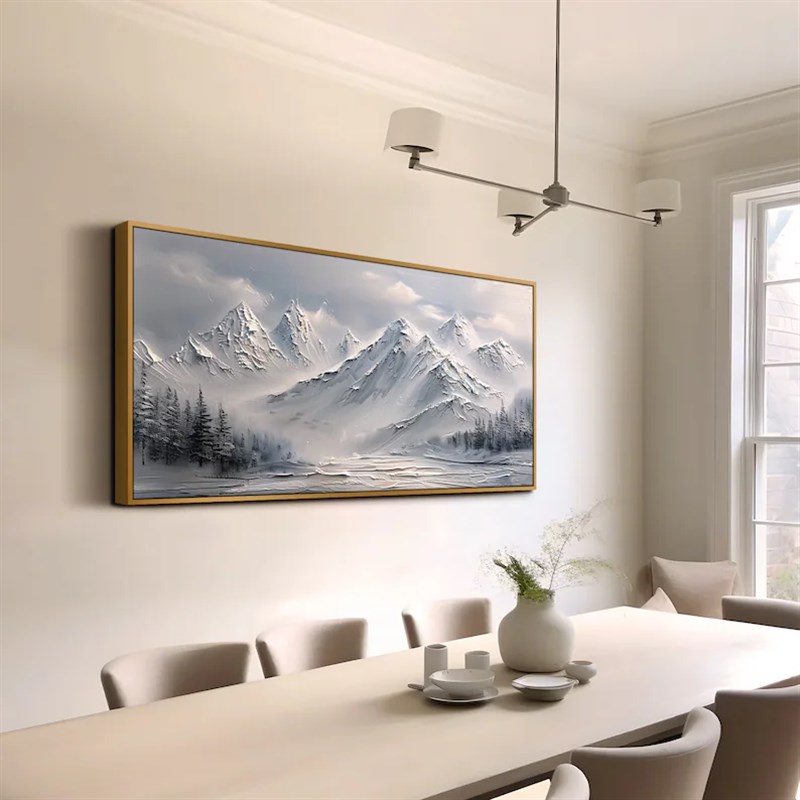 大芬村纯手绘油画抽象雪山树林风景轻奢客厅装饰画办公室卧室挂画图片