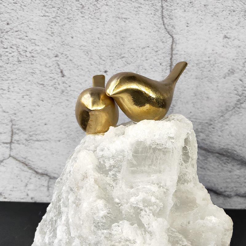 新象中式轻奢然晶石铜小鸟抽摆FLV件色客厅天玄关桌面样板间软装