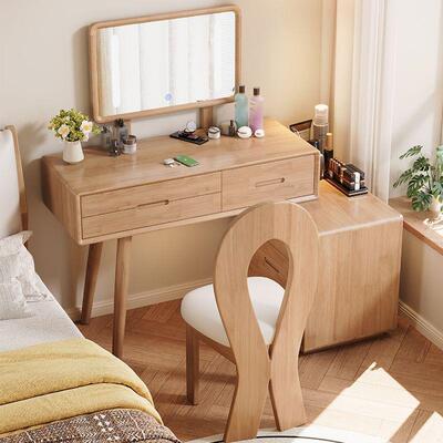实木木主XDG卧梳妆台约斗柜一体简现代卧室床尾化妆桌书桌实伸缩