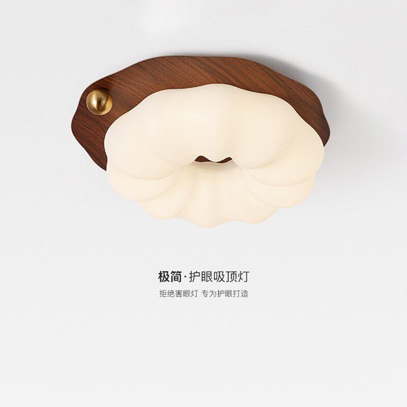 国风潮中古复古奶油风云朵吸顶灯胡桃色南瓜卧室灯全光谱护眼灯具