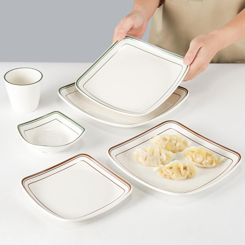 A5密胺四方盘DGP子仿瓷塑菜料快餐脚盘翘盖浇饭餐专用盘子厅凉碟