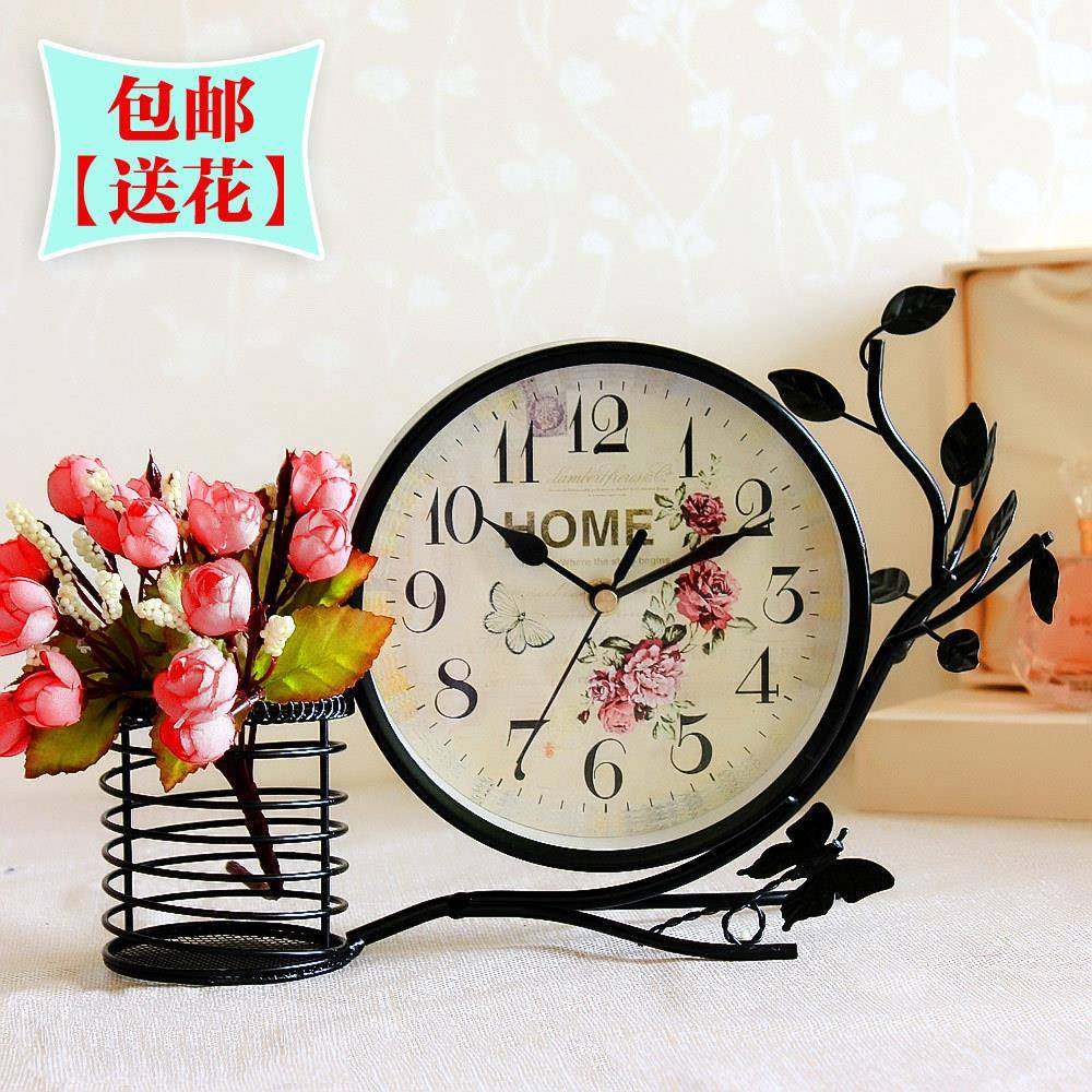欧式包时钟摆RXC件客厅静音艺田园卧室钟铁钟表台钟台钟式包邮座