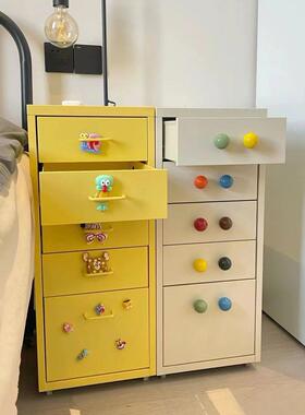 奶油风收纳网红屉柜铁艺床储物柜头柜家柜用夹缝柜美TLA甲收纳柜