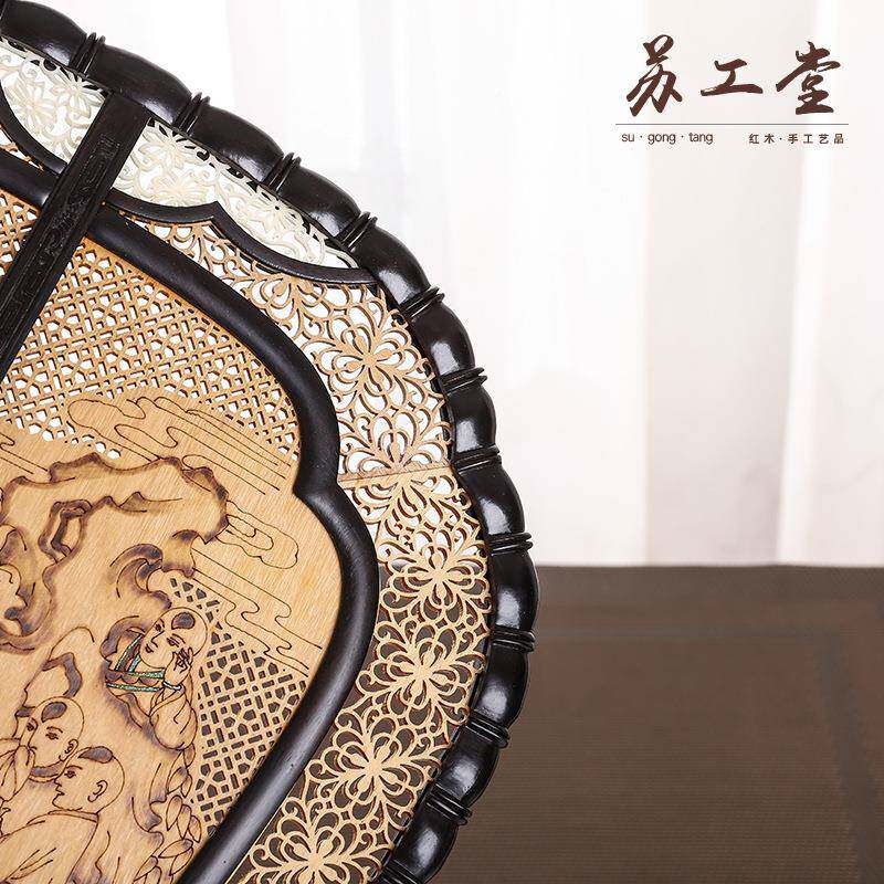 紫风光宫扇摆件创典意木质工艺品古长柄流苏宫檀扇送礼厂家SYT-22