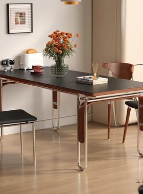 木RQL小咖古法式复实木岩板桌小户型家用代现简约轻奢黑色岩餐板