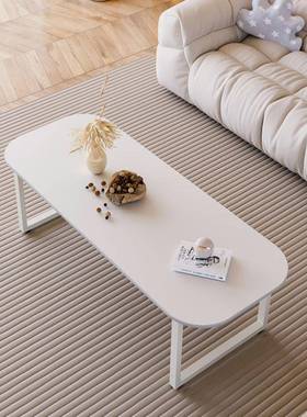 岩板茶油风客厅家用椭圆白色餐桌两MMR用小茶几20高25新几款60奶