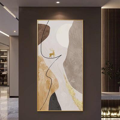 轻风抽象玄厅关装饰画山YRT-232奢间福鹿过客沙发落地挂画竖版走