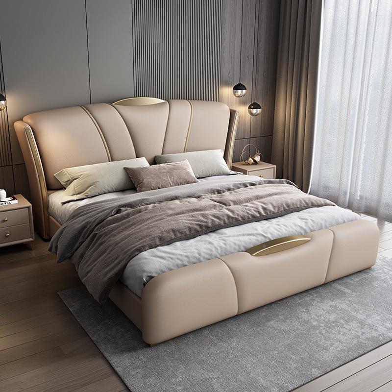 202年新款轻奢SMR风皮床18米双人2床米实木床现代简约1.5m单.人皮