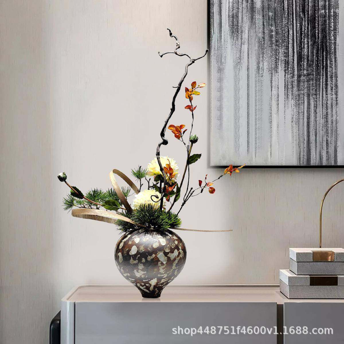 新花型中式仿真艺龙柳枝售楼处酒店客厅茶几玄关造桌面创意KLS装