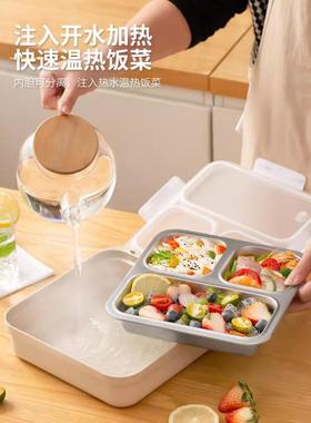 361不锈钢饭盒学生旅行上班族用便当盒便携专分格餐盘餐IQW可注盒