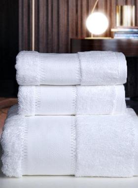 酒店巾宾馆布草16S铂金缎绣全棉毛浴无品牌/巾花三厚件套纯棉白色