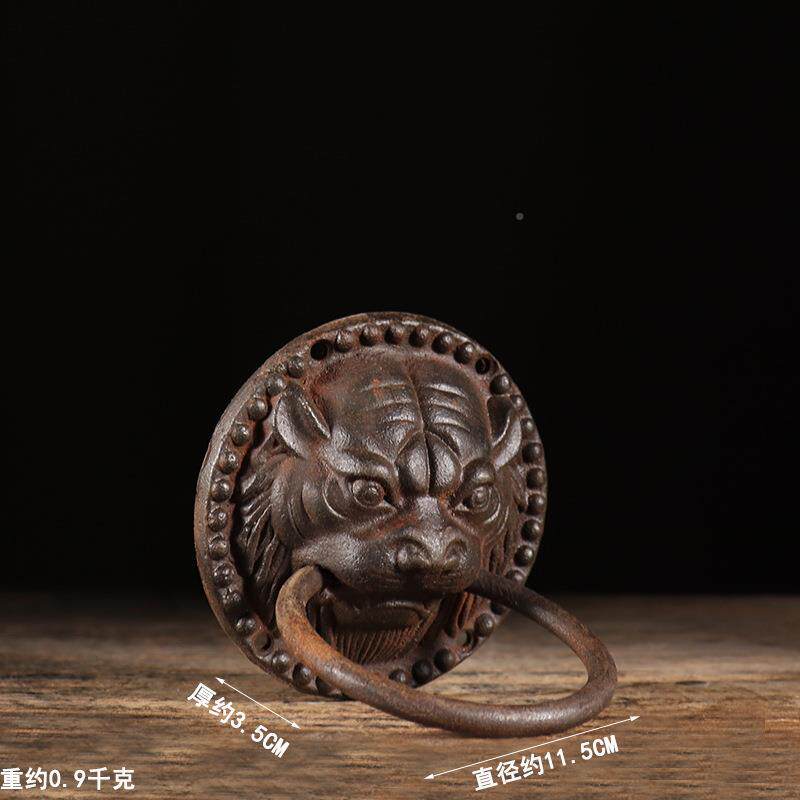 旧铁器中式仿式古纯铁瑞把虎头门环中无复古装饰兽铁手大门拉环包