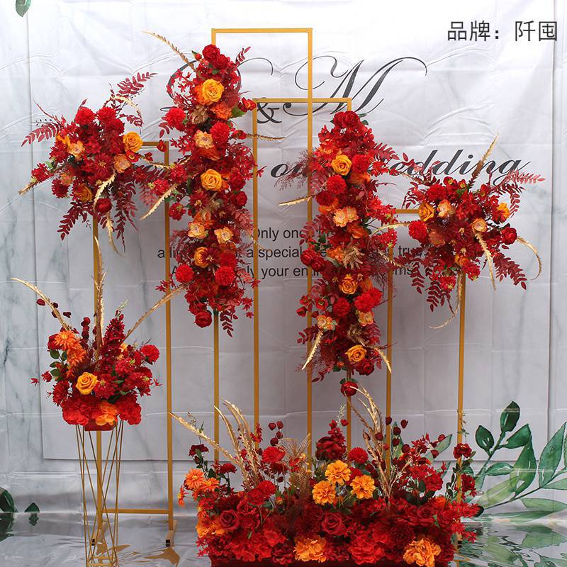 婚礼堂成品绢花路引背景挂花套系