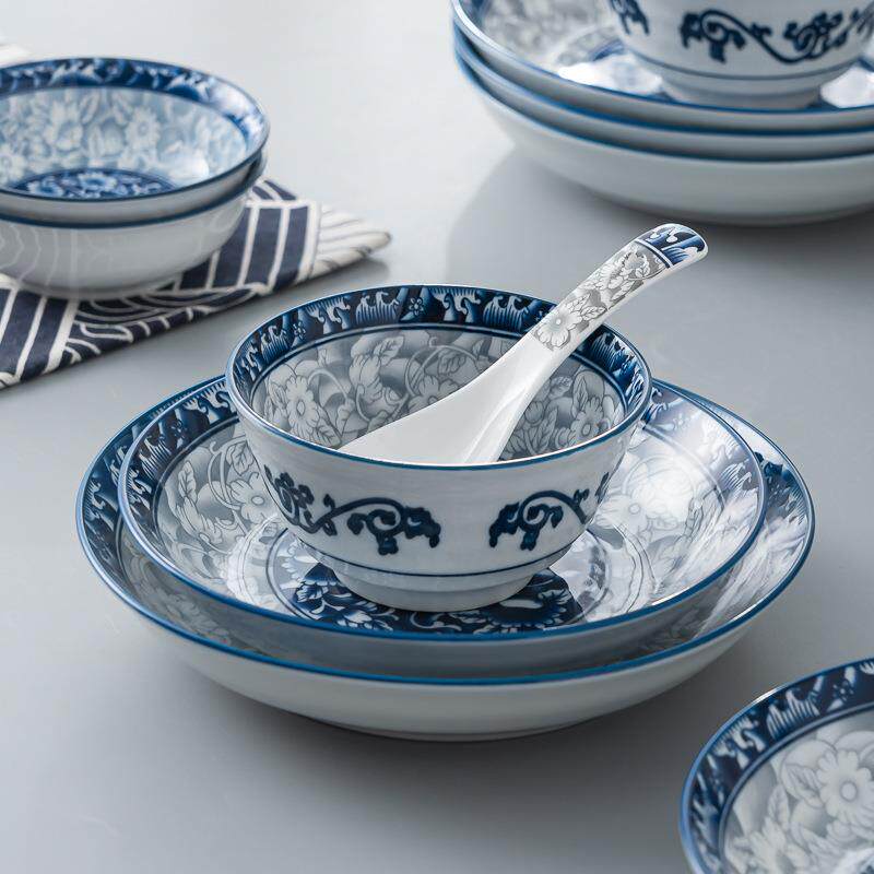 高档青花瓷陶具瓷碗碟套装家用下UUP彩典碗经盘碗具可微波炉釉餐