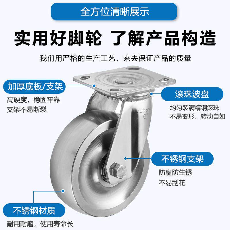 4寸5寸6寸寸滚珠8器重型钢球向刹万车重型械定向轮子全不锈钢重型