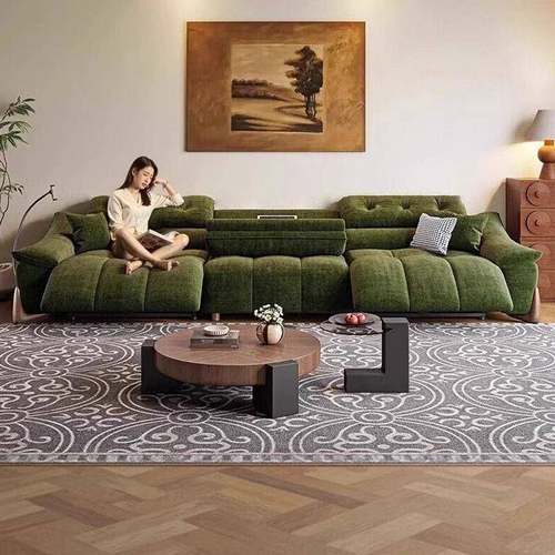 零靠WGB能墙多功能电动沙发布复古风头等舱智语尼音雪尔绒艺三人