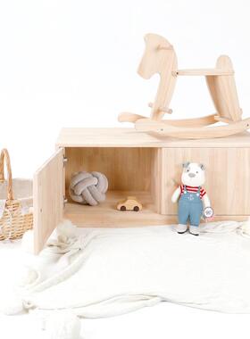 儿童房储柜地柜收物平开可坐飘WIU窗纳电视柜实木落地柜门子