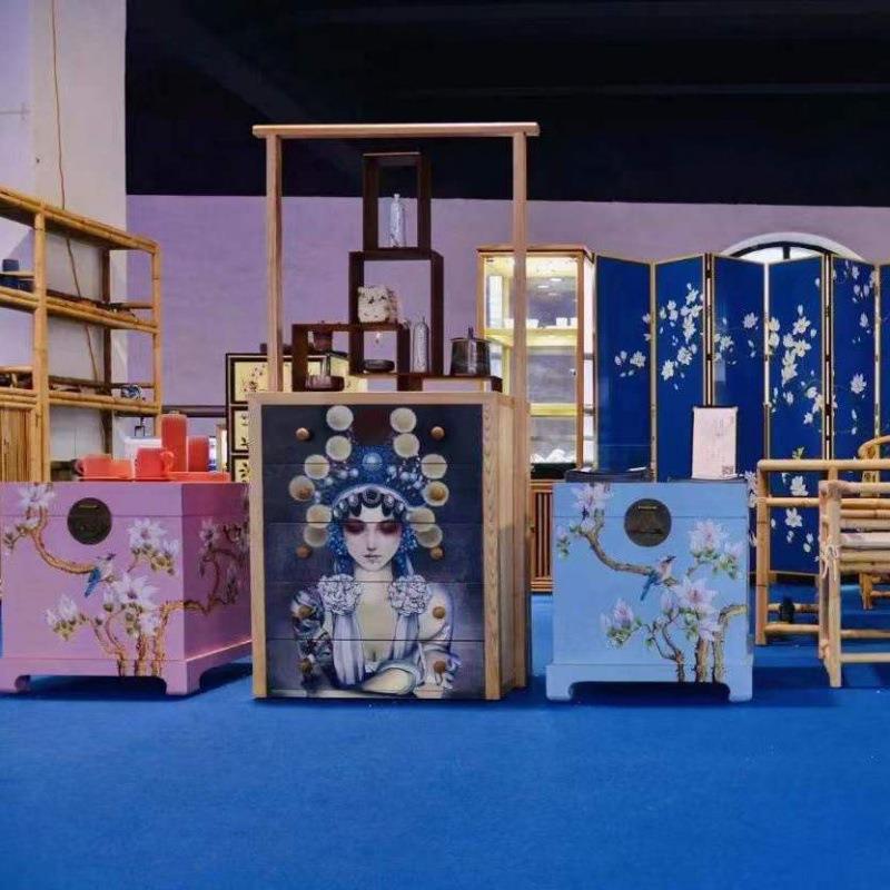 香樟木床箱卧室柜AUI家用沙发边几小茶几中式彩手绘头婚嫁箱储物