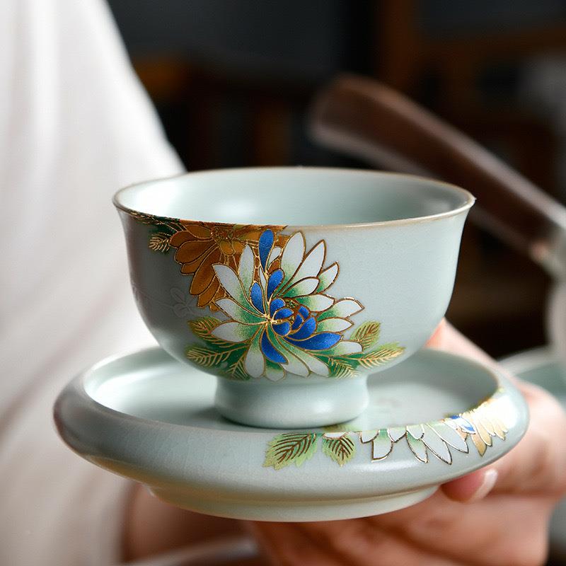 汝窑青茶壶茶具套装家用客厅办瓷23120101室泡茶喝茶高档天青花扒