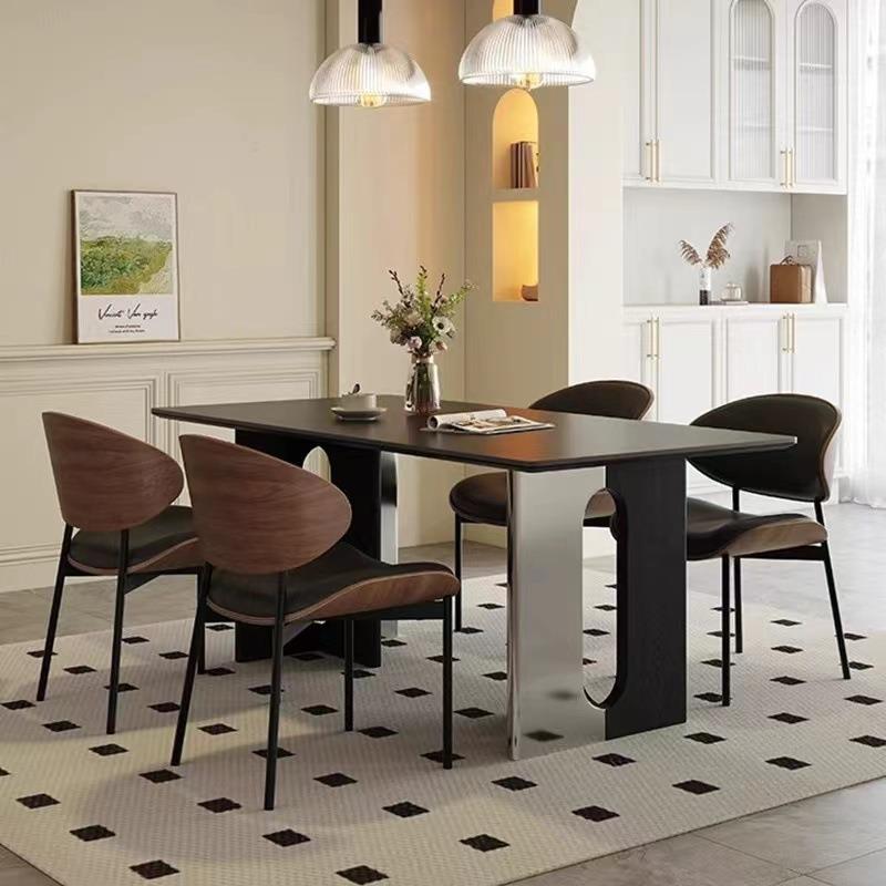 法式中古风实桌木餐家用户型网红设计TCK板师长小方形不锈钢岩餐