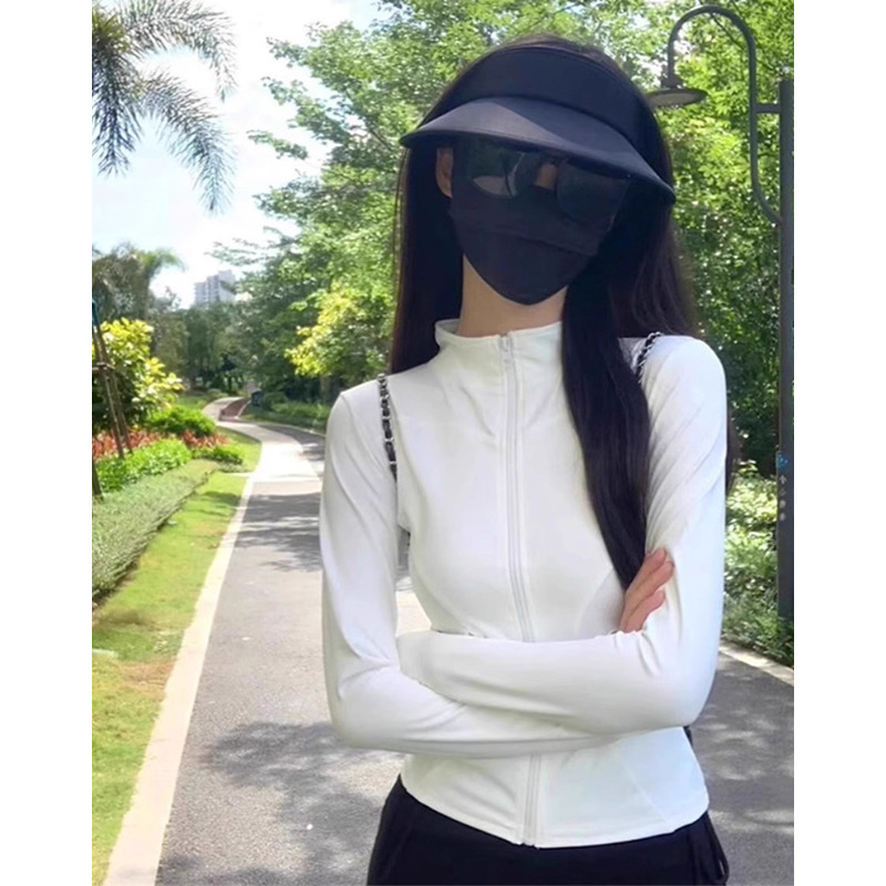 白色健身速干衣女款夏季防紫外线