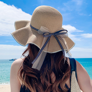 百搭英倫草帽 遮陽帽子女夏天大沿防曬沙灘太陽帽海邊折疊出游韓版