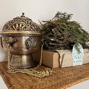 秘境藏香柏香薰炉套装·尼泊尔进口紫铜雕花手提香薰炉