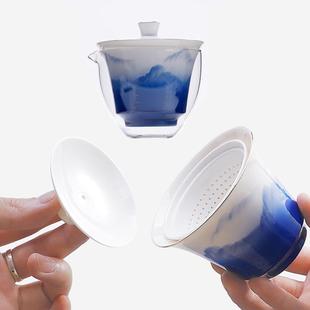 便携包车载一壶三杯盖碗带过滤泡茶器手绘茶具 快客杯旅行茶具套装