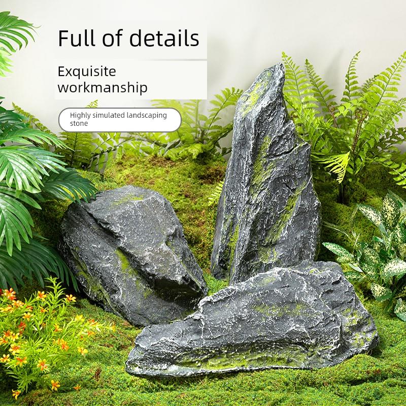 玻璃钢模拟石摆件庭院绿化植物造景假山布置石微景观摄影道具装饰