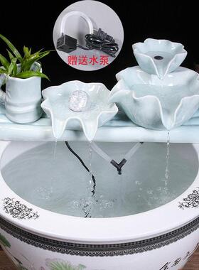 陶瓷自动循环流水养鱼缸瓷盆增氧过滤器室内喷泉瀑布造景装饰摆件